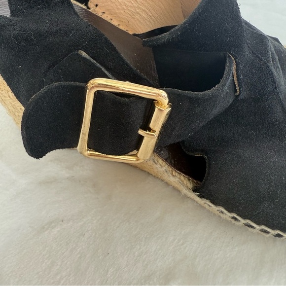 Black Suede Wedge Sandals Made in Spain - Picture 3 of 6